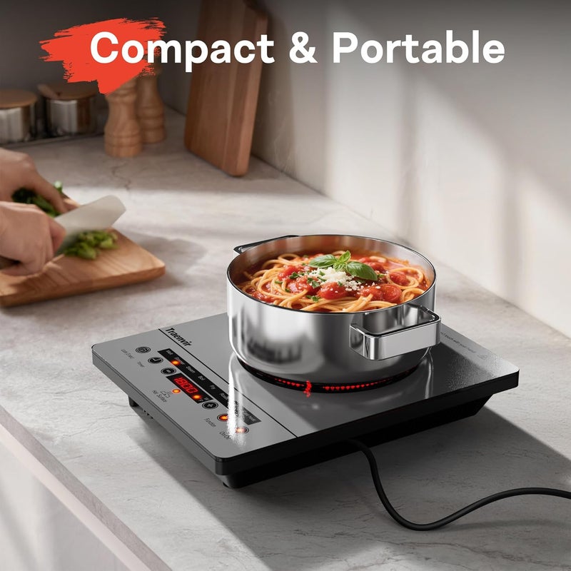 Traenvir Single Burner Electric Cooktop, One Burner Electric Stove 1800W, Portable Ceramic Cooktop with Touch Control, Child Lock, 4 Hour Timer, Overheat Protection, 110V-120V Plug in, Grey - Image 2